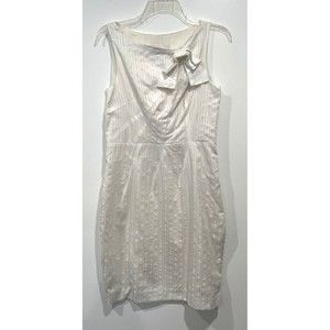 Vtg Sara Berman Ivory White‎ Bow Pinstripe Pencil Sheath Dress Made In England M
